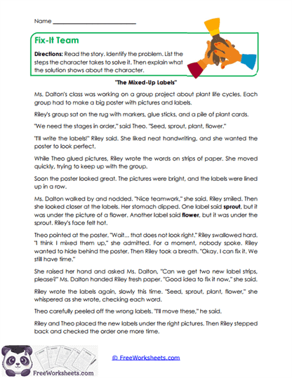 Fix-It Team Worksheet