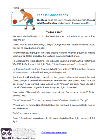 Recess Connections Worksheet