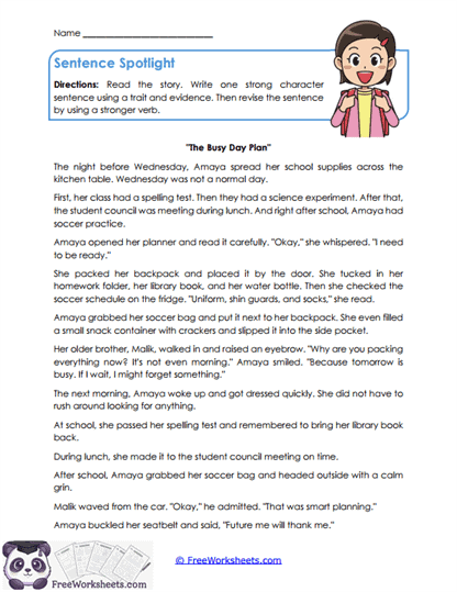 Sentence Spotlight Worksheet