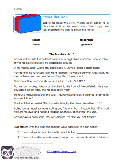 Prove the Trait Worksheet