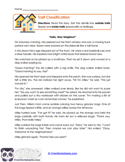 Trait Classification Worksheet