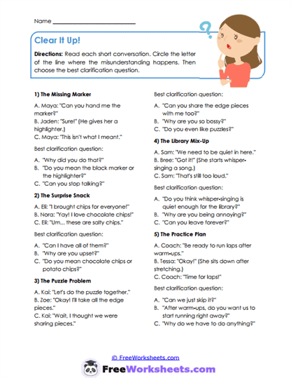 Clear It Up! Worksheet