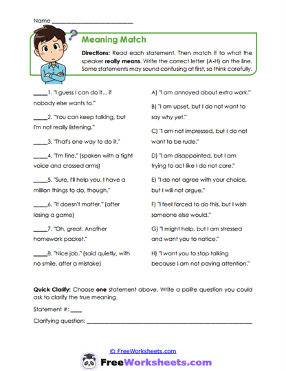 Meaning Match Worksheet