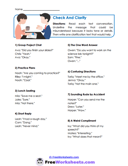 Check And Clarify Worksheet