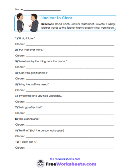 Unclear To Clear Worksheet