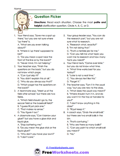 Question Picker Worksheet