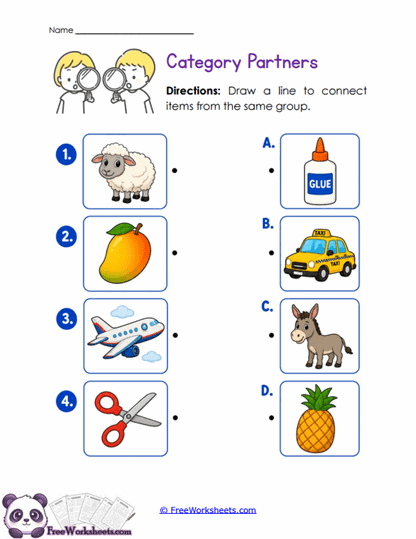 Category Pairs Worksheet