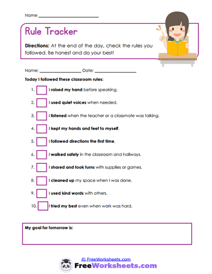 Rule Tracker Worksheet