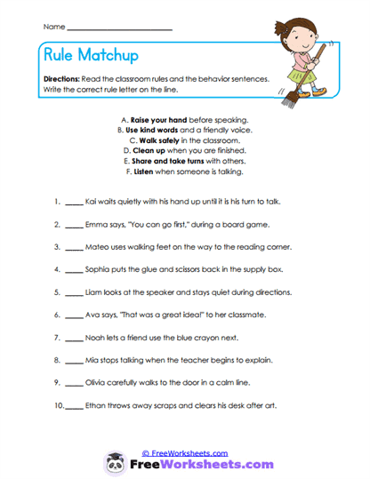 Rule Matchup Worksheet