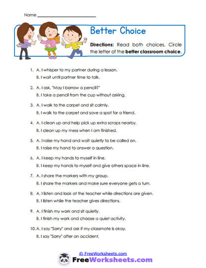 Better Choice Worksheet