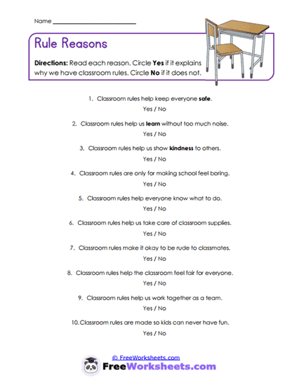 Rule Reflections Worksheet