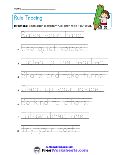 Rule Tracing Worksheet