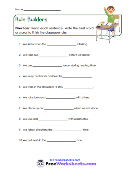 Rule Builders Worksheet