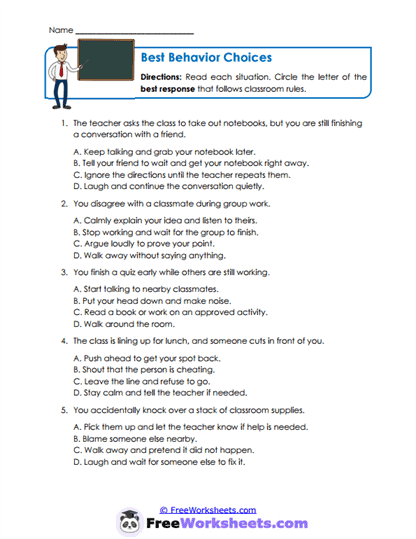 Best Behavior Choices Worksheet