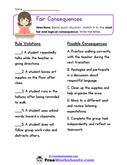 Fair Consequences Worksheet