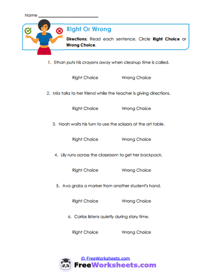 Right Or Wrong Worksheet