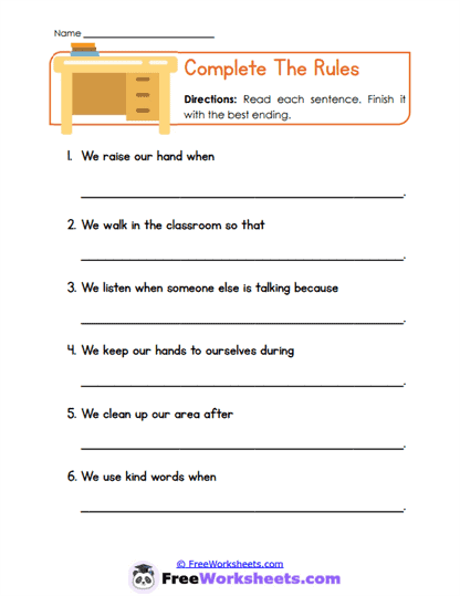 Complete The Rules Worksheet