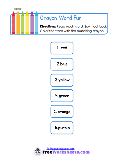 Crayon Word Fun Worksheet
