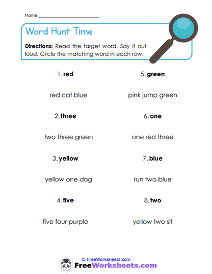 Word Hunt Time Worksheet