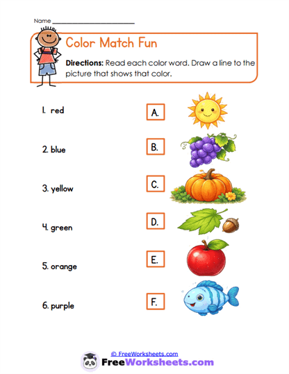 Color Match Fun Worksheet