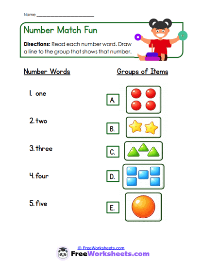 Number Match Fun Worksheet