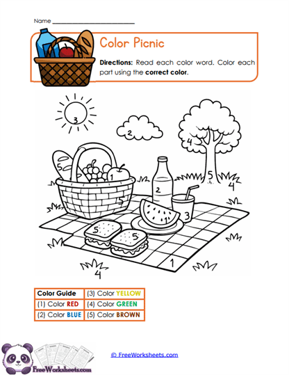 Picnic Colors Worksheet