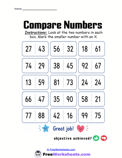 Smaller Marks Worksheet