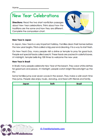 New Year Celebrations Worksheet