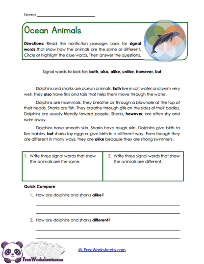 Ocean Animals Worksheet