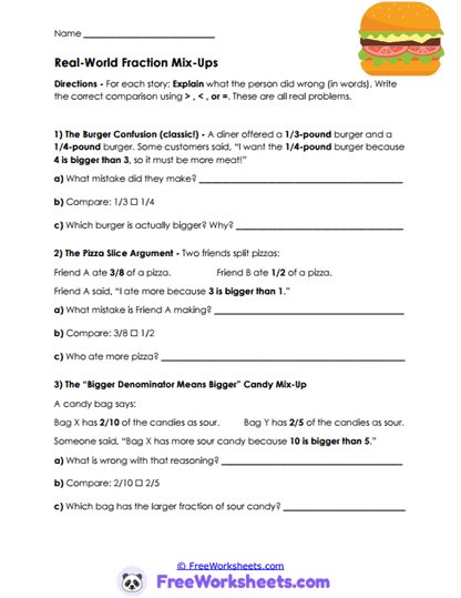 Fraction Mixups Worksheet
