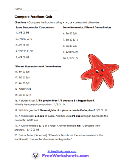 Fraction Review Worksheet