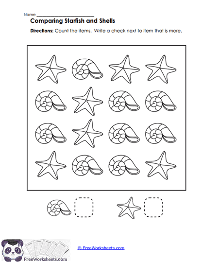 Comparing Starfish and Shells Worksheet