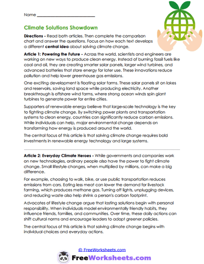 Climate Contrasts Worksheet
