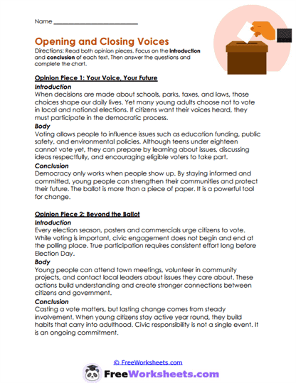 Civic Endings Worksheet
