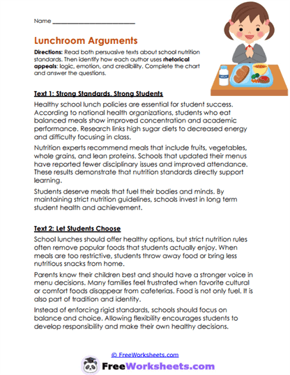 Lunch Appeals Worksheet