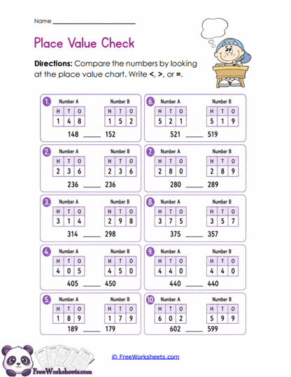 Place Value Comparator Worksheet