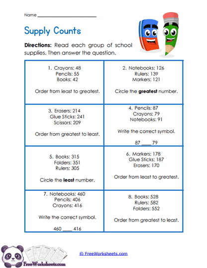 School Supply Sort Worksheet