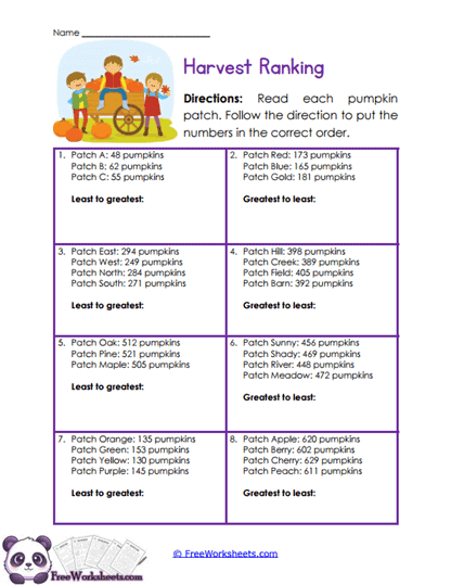 Pumpkin Order Worksheet