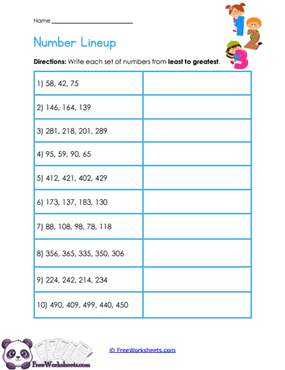 Least to Greatest Lineup Worksheet