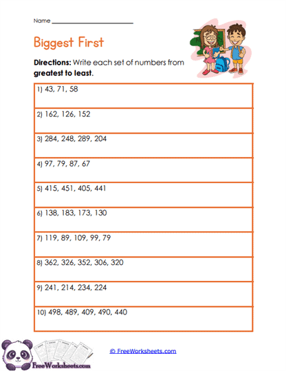 Greatest First Worksheet