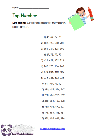 Greatest Number Hunt Worksheet