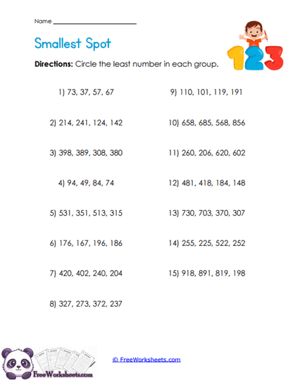 Least Number Search Worksheet