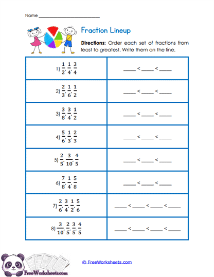 Fraction Order Line Worksheet