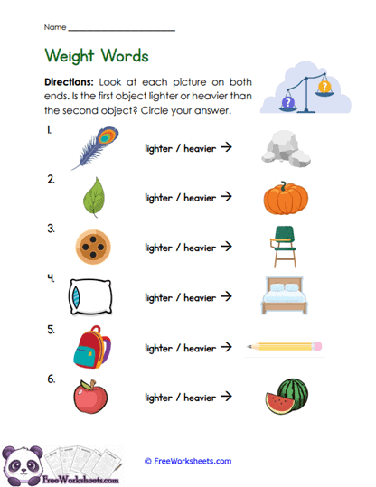 Weight Words Worksheet