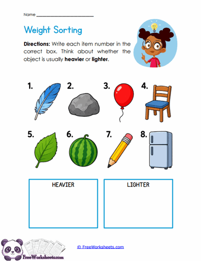 Weight Sort Worksheet