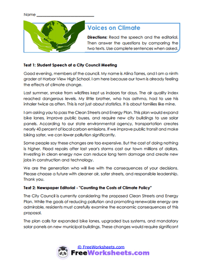 Voices on Climate Worksheet