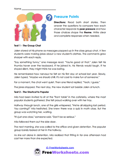 Pressure Points Worksheet