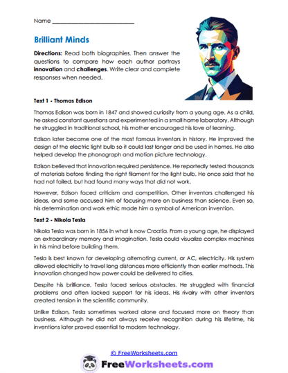 Brilliant Minds Worksheet