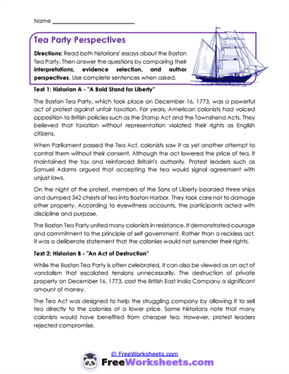 Tea Party Perspectives Worksheet