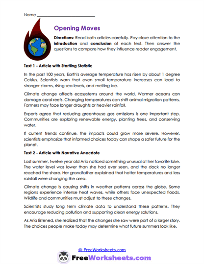 Natural Disasters Worksheet
